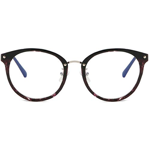 SOJOS Retro Round Blue Light Blocking Glasses TR90 Computer Eyeglasses Ashley SJ9001 with Purple Marble Frame/Anti-Blue Light Lens