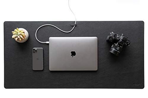 Nordik Leather Desk Mat Cable Organizer (Pebble Black 35 X 17 Inch) Premium Extended Mouse Mat For Home Office Accessories - Non-Slip Vegan Leather Desk Pad Protector &Amp; Desk Blotter Pad