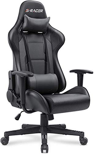 Homall Gaming Chair Office Chair High Back Computer Chair Pu Leather Desk Chair Pc Racing Executive Ergonomic Adjustable Swivel Task Chair With Headrest And Lumbar Support (Dark Black)