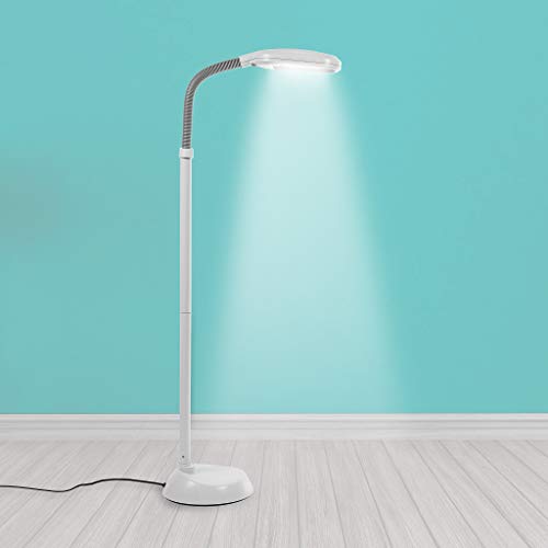 Kenley Natural Daylight Floor Lamp - Tall Reading Task Craft Light - 27W Full Spectrum White Bright Sunlight Standing Torchiere For Living Room, Bedroom Or Office - Adjustable Gooseneck Arm - Gray