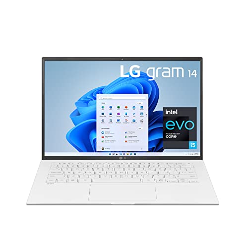 LG Gram 14Z90P Laptop 14' Ultra-Lightweight, (1920 x 1200), Intel Evo 11th gen CORE i5 , 8GB RAM, 256GB SSD, Windows 11 Home, 25.5 Hour Battery, Alexa Built-in, 2X USB-C, HDMI, USB-A - White